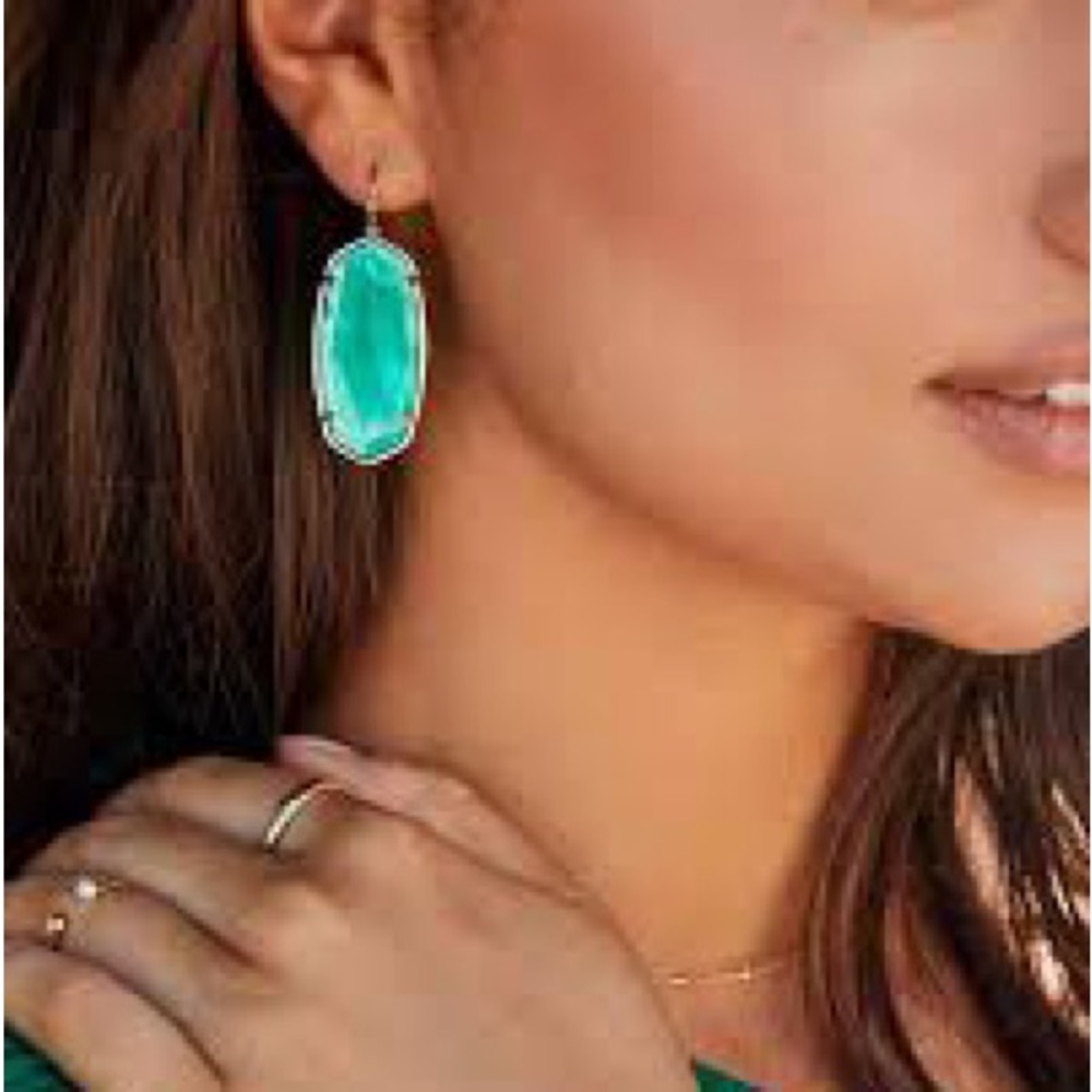 Kendra Scott  Dangle Drop Earrings In Blue Glass Illusion / Gold NWT